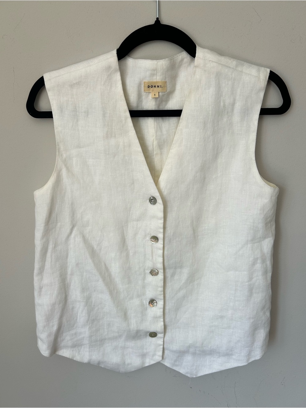 DONNI. White Linen Oversized Button-Front Vest, Sz S
